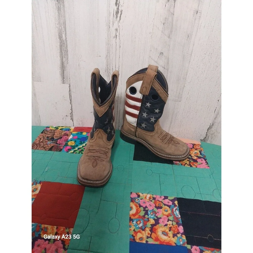 Smokey Mountain Cody James Boys Size 10 D American Flag Boots Brown